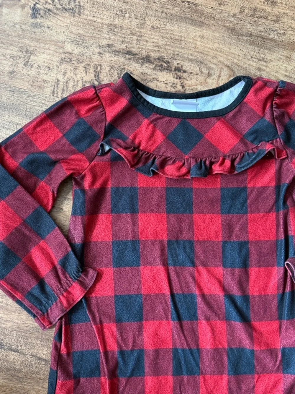 Red and Black Buffalo Plaid Ruffle Nightgown